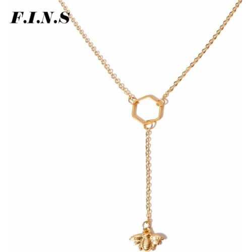 F.I.N.S Fashion Gold Bee Necklaces for Women Girl Cute Honey Bee Animal Pendant Necklace Chocker Jewelry Party Prom Gift