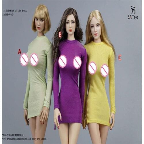 1/6 Scale Female Slim Dress Solid Color Side High Slit Tight Skirt Clothes Model For 12'' Action Figure Dolls In Stock