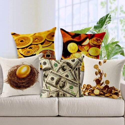 1 piece 45X45cm Home/Hotel Decorative Pillowcases Cotton Linen High Quality Pillow case Creative Gold Moeny Dollar Pattern