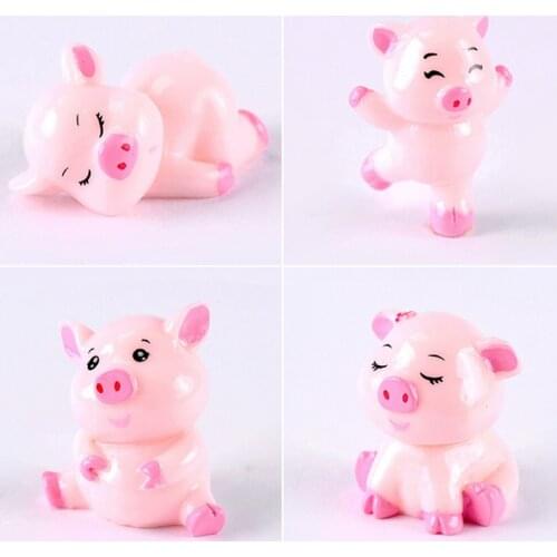 1 Pcs Cute Pig Family Animal Figurine Home Decor Miniature Fairy Garden Decoration Accessories Statue Resin Craft Figure DIY