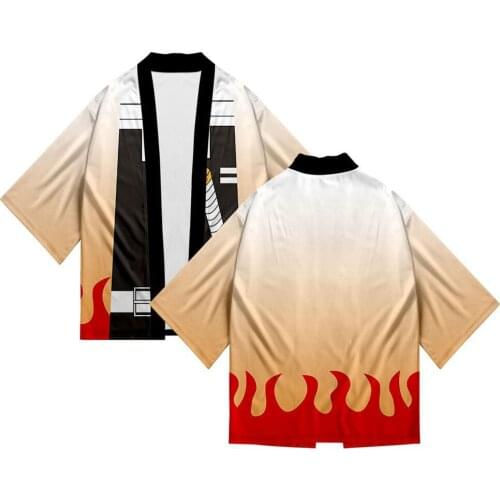 Anime Demon Slayer Kamado Tanjirou Cospaly Adult Kimono Cardigan Robe Casual Coat with Keychain