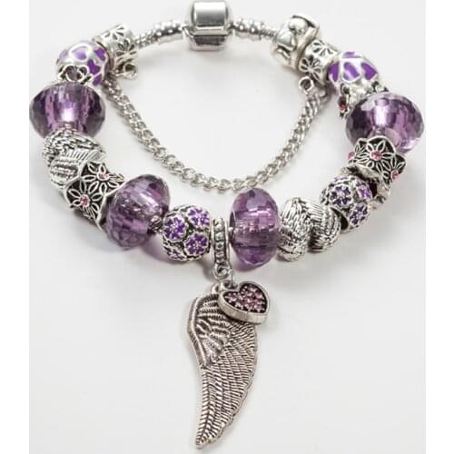 ANNAPAER Dropshipping Classic Beads of Wing Purple Crystal Beads Charm Bracelets & Bangles for Women Inlay European Beads B15319
