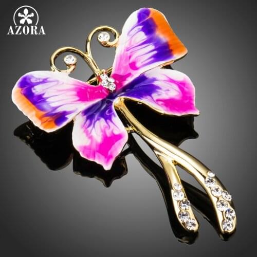 AZORA Oil Painting Pattern Butterfly Shape Brooch for Women Rhinestone Jewelry Wedding Apparel Accessories Crystal Brooch TP0072