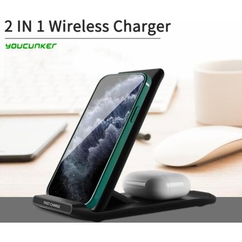 15W Qi Fast Wireless Charger 2 in 1 Folding Dock For iPhone&Airpods Charger Station Apple Watch 5 4 3 2 1 Wireless Charge Stand