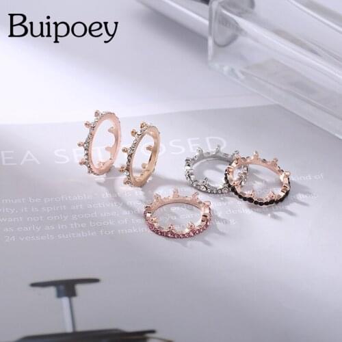 Buipoey Simple Crystal Crown Rings For Women Girls Friendship Rose Gold Stackable Ring Fit Couple Party Engagement Jewelry