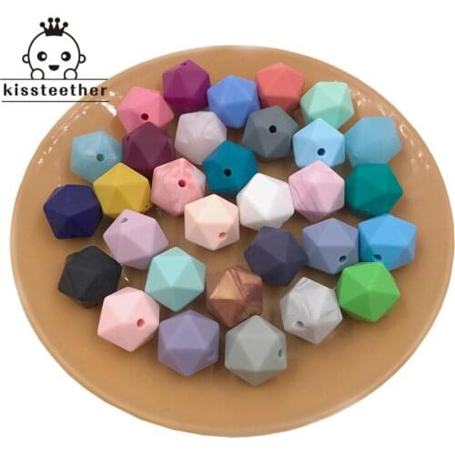 Mix Color BPA Free Food Grade 14mm Multi-faceted Geometric Polygon Beads Chew Soft Baby Silicone Teething Beads For DIY Jewelry