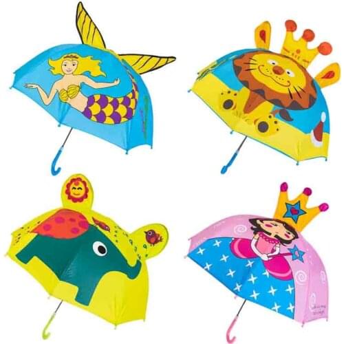 Children Umbrella Boys Girls Cartoon With Animal Ears Umbrella Custom Princess Long Handle Safe Light Portable Umbrella