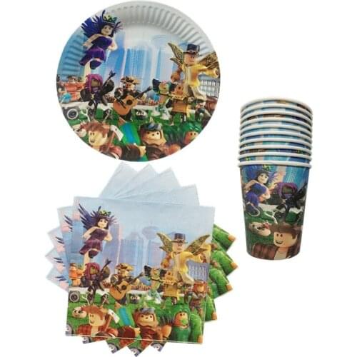 40pcs roblo game Theme Disposable Tableware Cup Plate Napkin Kids Happy Birthday Party Decoration Banner Supplies Sets