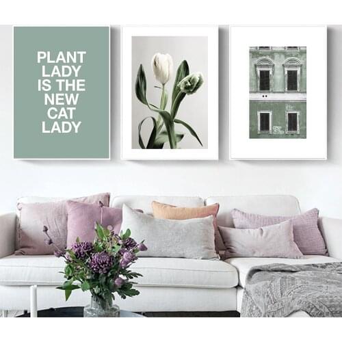 Art Canvas Painting Nordic Green Plant Poster House Letter Poster and Print Wall Art lily Picture Modern Living Room Decor