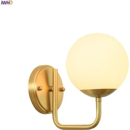 IWHD Nordic Modern Copper Wall Lamp Beside Bedroom Bathroom Mirror Glass Ball LED Wall Light Fixtures Lampara Pared Wandlamp