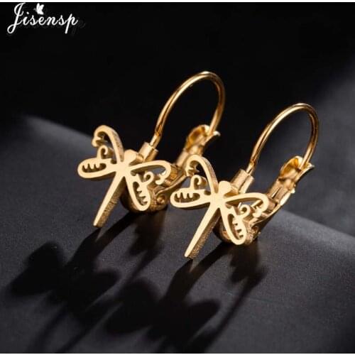 Jisensp Stainless Steel Earrings Delicate Lovely Gragonfly Big Hoop Stud Earrings Fashion Jewelry for Women Girls Party Gift