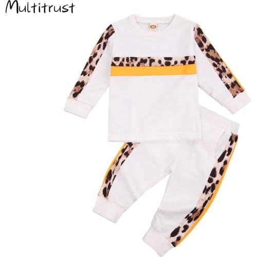Newborn Baby Boy Girl Sets Long Sleeve Hoodie Tops Pants Clothes Outfits Set Top+Pants Leopard Printed Splice Children Clothing