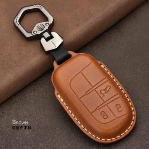 Leather Car Remote Fob Case Holder Cover For Jeep Grand Cherokee Chrysler 200 300 Dodge Charger Challenger Dart Durango Journey