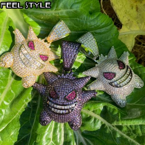 Iced Out Bling Cubic Zircon Copper Gold Color Pendant & Necklace For Men Women Hip Hop Jewelry