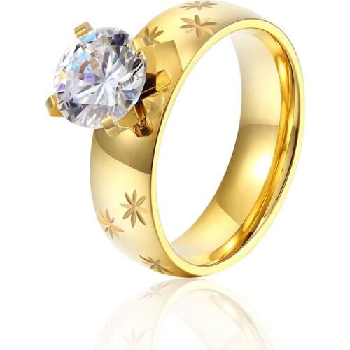 Hot fashion Personality Color Gold Stainless Steel Crystal Snowflake Rings For Women To Marry Engagement Ring