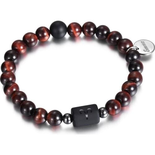Fashion 8mm 12 Zodiac Sign Constellation Charm Red Tiger Eye Beaded Stretch Bracelet for Men Women Name Engraving Jewelry DB290