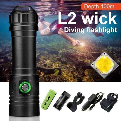 Powerful L2 Led Flashlight Torch Rechargeable Professional Diving Flashlight 18650 IPX8 Waterproof Underwater Lamp Diving Light