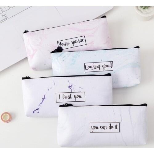 Marble Pencil Case Pattern Leather Pen Bag Pencil Box Pencil Case Stationery Pouch School Supplies Storage Pencil Cases