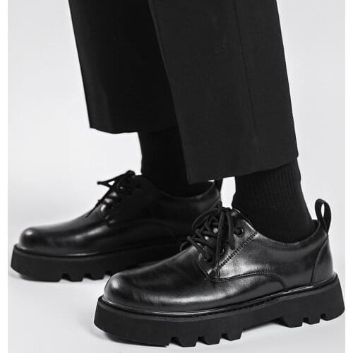 Mens Casual Genuine Leather High Platform Shoes Juvenile Male Korea Japan Harajuku Streetwear Fashion Heighten Leather Shoes