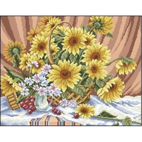 Embroidery Package Hot Sell Best Quality Cross Stitch Kits Sunflower in Basket Free Shipping