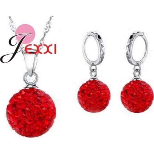 Women Jewelry Sets 925 Sterling Silver Cubic Zircon Crytal Pendant Necklace Hoop Earring Sets For Wedding