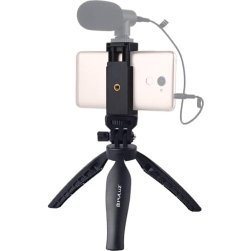PULUZ Desk Plastic Tripod Mount with Phone Clamp & Adjusting Tripod Head for Smartphones (Black)