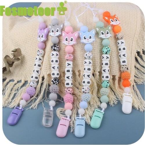 Fosmeteor Customizable Pacifier Chain Personalised Name Baby Pacifier Clip Crochet Beads Silicone Fox Feeding Chain Teether Toys