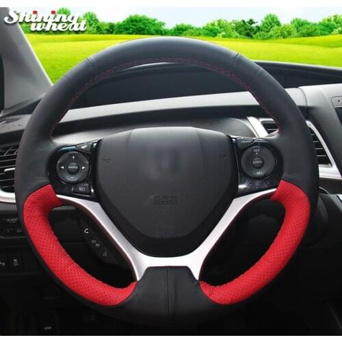 Shining wheat Red Black Genuine Leather Car Steering Wheel Cover for Honda Civic Civic 9 2012-2015