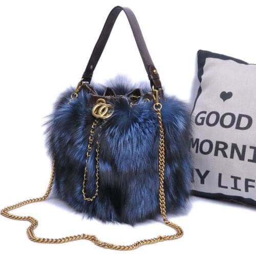 2021 New Fox fur Bag For Lady cowhide fur leather handbags Fox Fashion furs bag Traveling Shopping bags