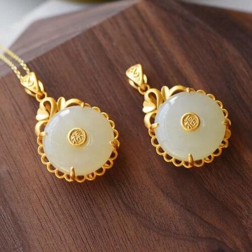 KOFSAC 925 Sterling Silver Necklaces For Women Retro Blessing White Jade Safe Buckle Pendant Necklace Jewelry Mother Elders Gift