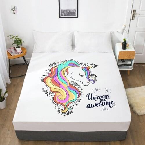 3D HD Digital Printing Custom Bed Sheet With Elastic,Fitted Sheet Twin Full Queen King,Mattress Cover 160x200,Cartoon unicorn