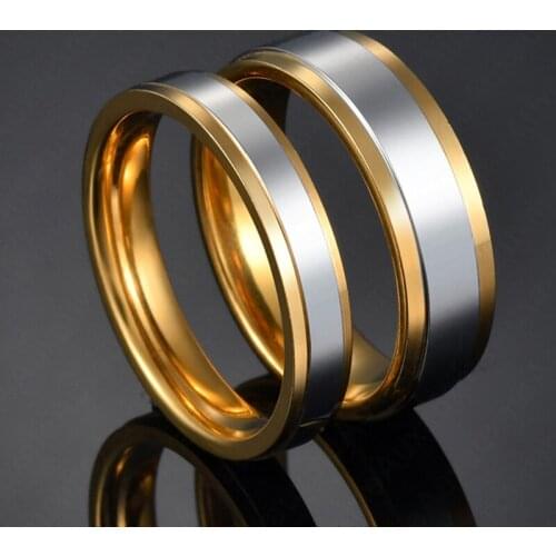 Simple Gold Splicing Couple Ring Women Man Titanium Steel Lover Rings Women Wedding Engagement Plated Gold Rings