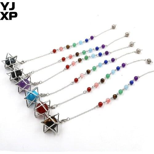 Reiki Pendulum for Dowsing Divining Wicca Big Natural Stone Crystal Merkaba Pendulum 7 Chakra Amulet Europe Fashion Jewelry