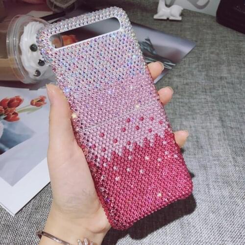 Luxury Handmade Case For Samsung Galaxy Z Flip Z Fold 2 3 W21 Fashion Full Bling Pink Gradient Color Crystal Diamond Case Cover