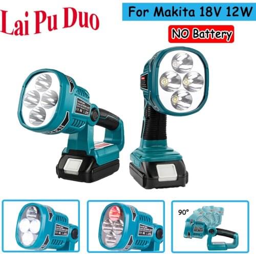 12W LED Lamp Work Light For Makita 18V BL1430 BL1830(NO Battery,NO Charger)Lithium Battery USB Flashlight Outdoor Lighting