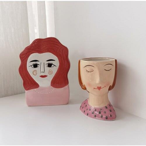 Nordic Style Ceramics Human Face Vase Living Room Dining Table Dried Flower Vases Flower Arrangement Home Decoration Accessories