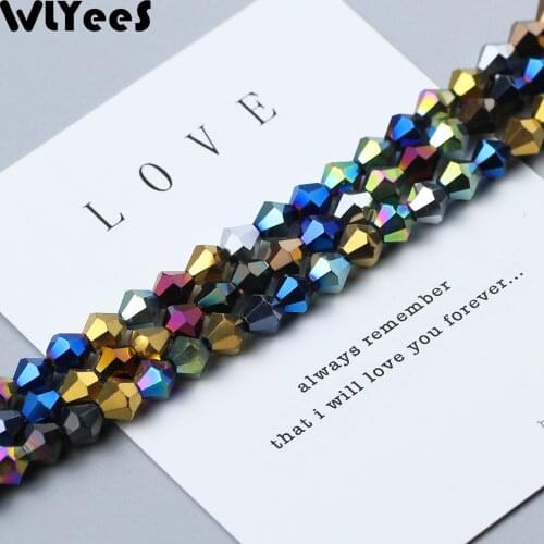 WLYeeS 6mm 50pcs Austrian Bicone shape crystal beads Plating Double cone glass Loose beads DIY Ball Jewelry bracelet Making DIY