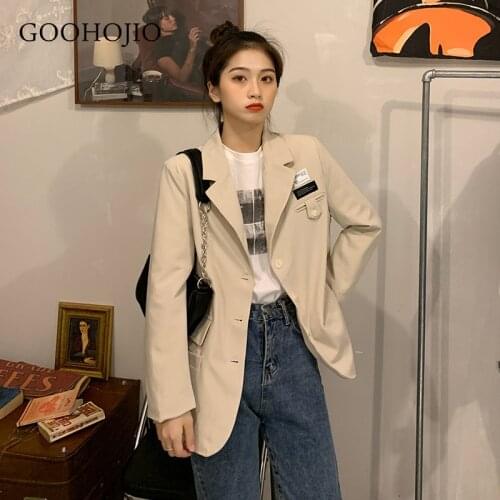 GOOHOJIO 2021 New Spring and Autumn All-match Blazers Women Loose Mid-length Fashion Blazers for Women Long-sleeved Women Blazer