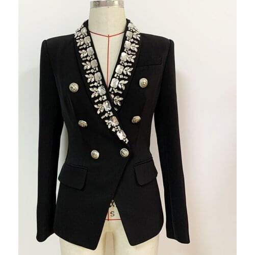 HIGH QUALITY Newest 2021 Fashion Designer Jacket Womens Diamonds Strass Beading Double Breasted Shawl Collar Blazer