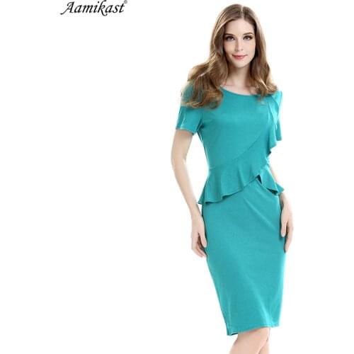 Amikast 2019 Autumn Womens Elegant Peplum Ruffles Vintage Casual Wear To Work Office Business Party Bodycon Pencil Sheath Dress