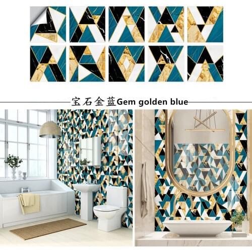 Golden Blue Stitching Vinyl Crystal Tile Self Adhesive 3d Wall Sticker Kitchen Living Room Bathroom Decor Removable Art Decals