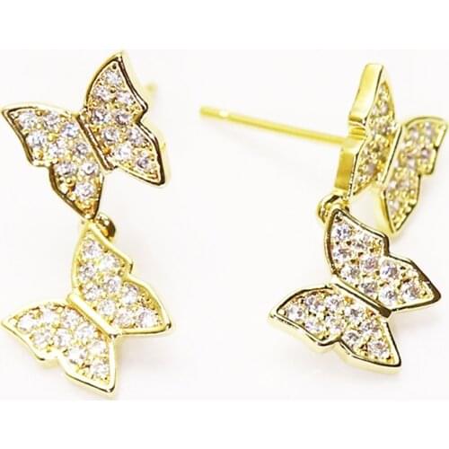 10 Pairs Gold color Stud earrings Double Butterfly Fashion zirconia earrings fashion stud earrings for women jewelry 8234
