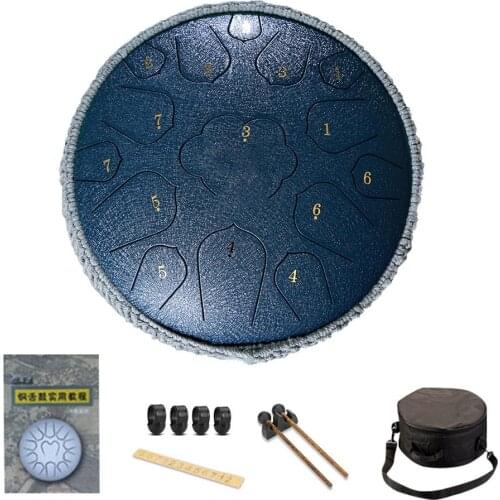 12 Inch Mini Drum 13 Tone Steel Tongue Drum Handpan Instrument With Shock-absorbing Drum Legs & Padded Drum Bag Accessories