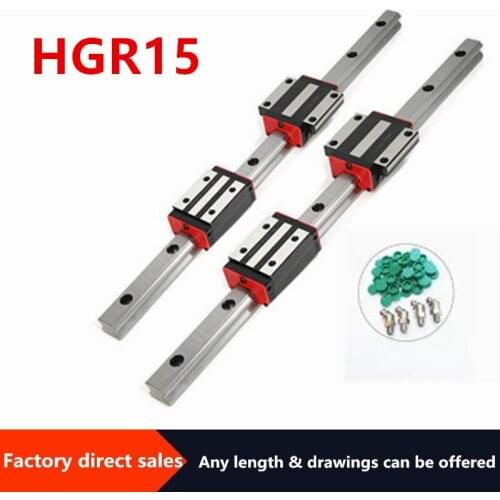 2PCS Linear Rail Guide HGR15 +4PCS HGH15CA/HGW15CC Linear Narrow/Flange carriges Sliding Block cnc parts