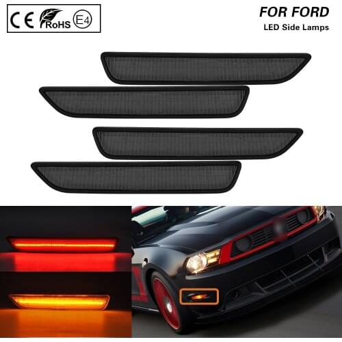4PCS LED Side Marker Light Fender Marker Lamp Smoke Front+Rear Amber/Red light US version For Ford Mustang 2010-2014