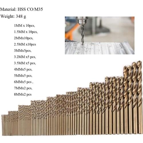 74pcs M35 1.0-8.0mm Cobalt Drill Bit Set High Speed Steel HSS-CO Twist Drills Bit For Metal Wood Working Power Combination Tools