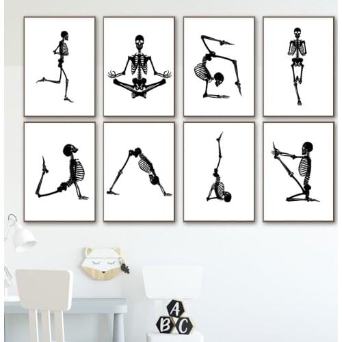 Abstract Skeleton Running Yoga Minimalist Wall Art Canvas Painting Nordic Posters and Prints Wall Pictures for Living Room Decor