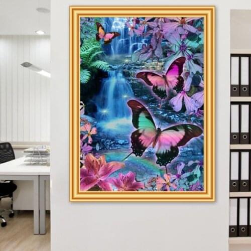 Full Square Round Diamond Embroidery Butterfly Waterfall Mosaic Picture Rhinestones Decor 5D DIY Diamond Painting Cross Stitch