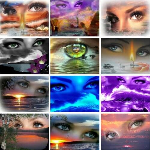 Yujohom Scenery Art Diamond Painting"woman Eyes Face" Diamond Embroidery Full Square Diamond Mosaic with Lights Home Decoration