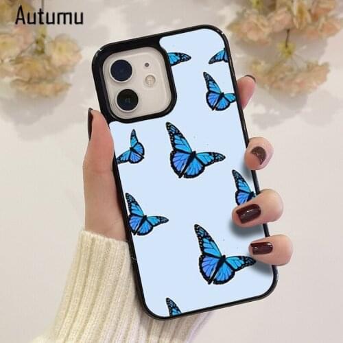 Phone Case for iPhone 12 mini X XS XR 11 Pro Max SE 2020 5 6S 7 8 Plus Samsung Galaxy S8 S9 S10 S20 S21 Butterfly blue Cover